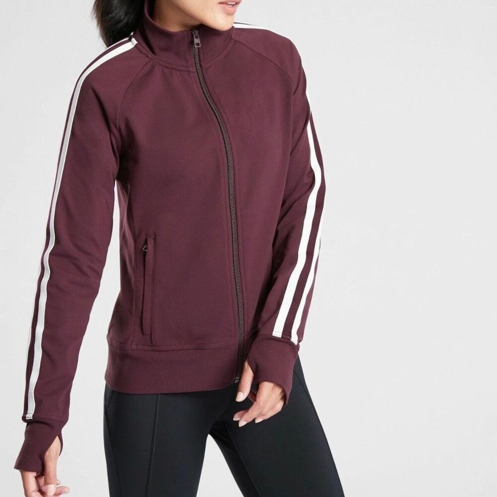 Athleta Women's Retro Style Circa Full Zip Track Jacket in Antique Burgundy - XS - Picture 2 of 11